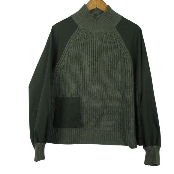 Zara olive Army Green Mixed Material Knit Sweater Mock Neck Utility Size L - Picture 5 of 7